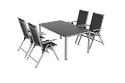 KETTLER BasicPlus Pro Garten-Essgruppe, silber/anthrazit, Alu/Textilene, Tisch 160 x 95 cm, 4 Klappstühle