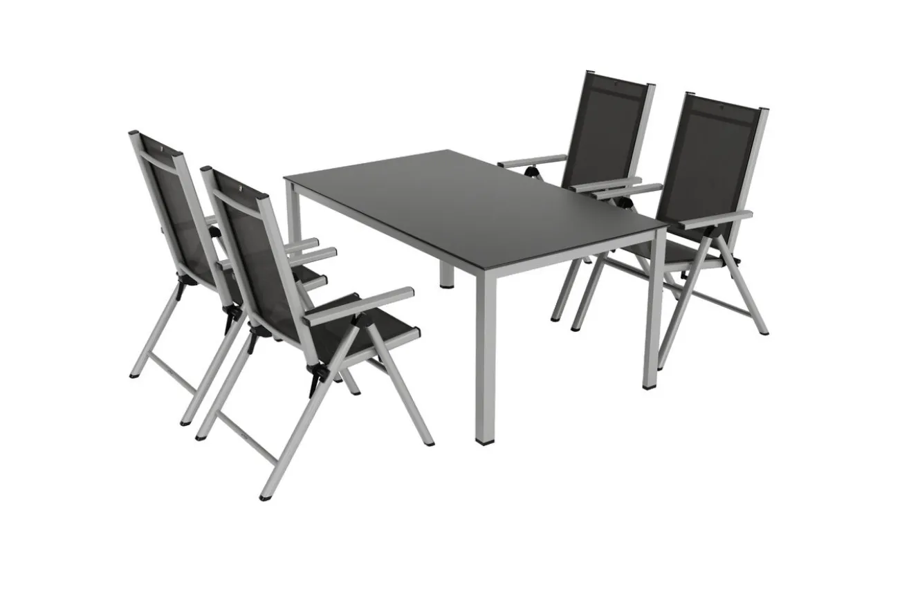 KETTLER BasicPlus Pro Garten-Essgruppe, silber/anthrazit, Alu/Textilene, Tisch 160 x 95 cm, 4 Klappstühle