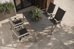 KETTLER BasicPlus Pro Garten-Essgruppe, silber/anthrazit, Alu/Textilene, Tisch 160 x 95 cm, 4 Klappstühle