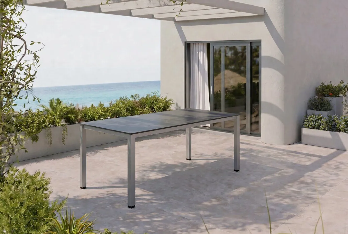 KETTLER BasicPlus Pro Garten-Essgruppe, silber/anthrazit, Alu/Textilene, Tisch 160 x 95 cm, 4 Klappstühle