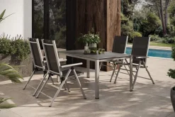 KETTLER BasicPlus Pro Garten-Essgruppe, silber/anthrazit, Alu/Textilene, Tisch 160 x 95 cm, 4 Klappstühle