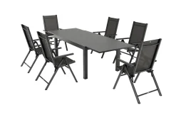KETTLER BasicPlus Pro Garten-Essgruppe, 6 Personen, ausziehbarer Tisch 160–260 cm, Alu/Textilene, Exklusivmodell