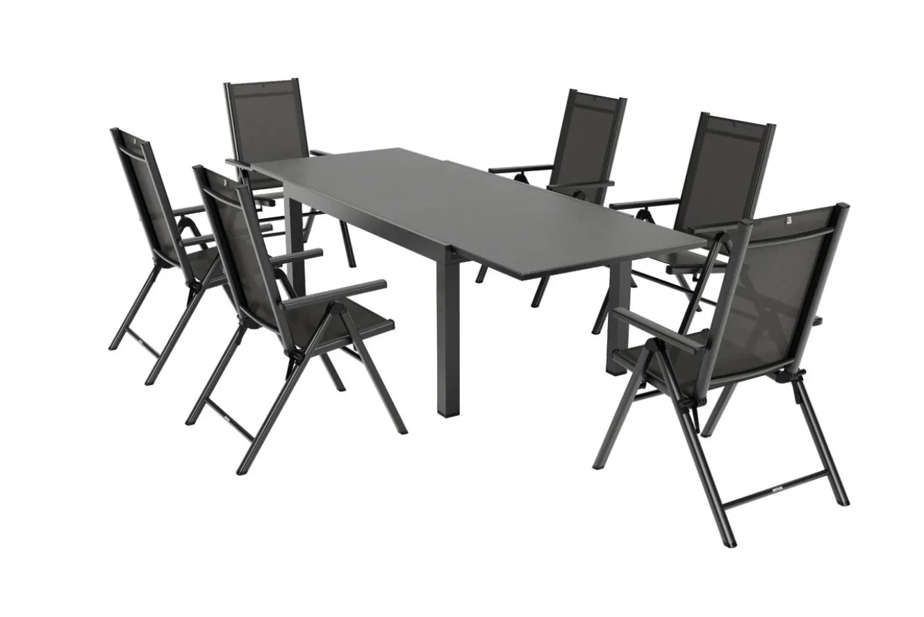 KETTLER BasicPlus Pro Garten-Essgruppe, 6 Personen, ausziehbarer Tisch 160–260 cm, Alu/Textilene, Exklusivmodell