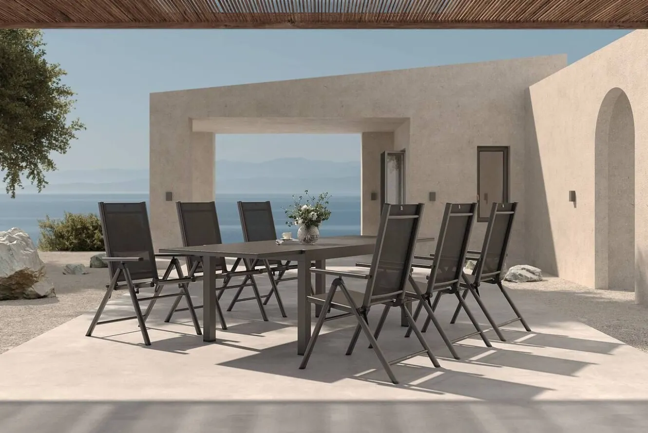 KETTLER BasicPlus Pro Garten-Essgruppe, 6 Personen, ausziehbarer Tisch 160–260 cm, Alu/Textilene, Exklusivmodell