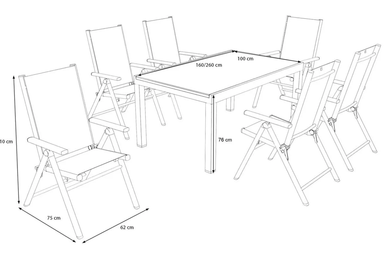 KETTLER BasicPlus Pro Garten-Essgruppe, 6 Personen, ausziehbarer Tisch 160–260 cm, Alu/Textilene, Exklusivmodell