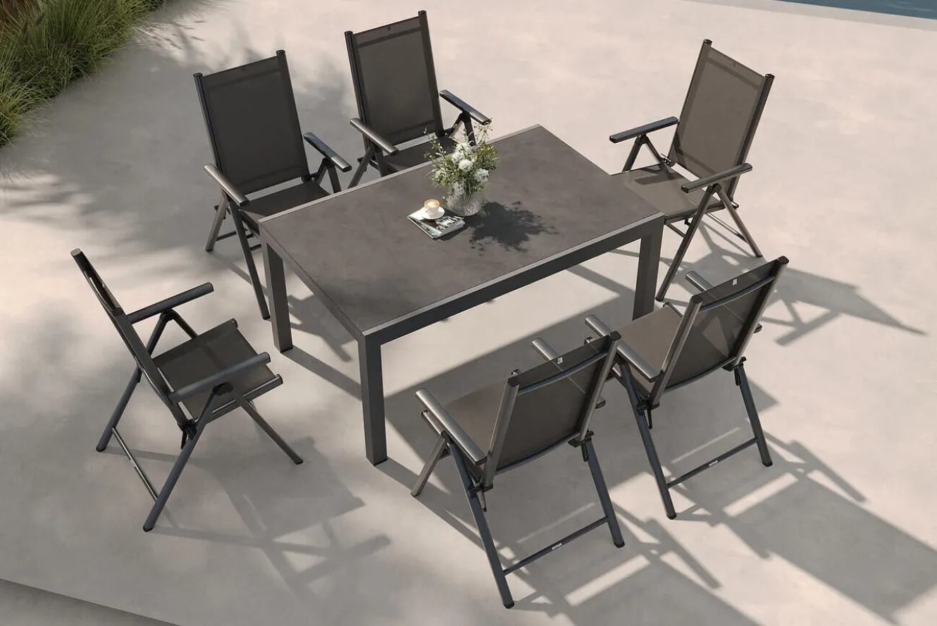KETTLER BasicPlus Pro Garten-Essgruppe, 6 Personen, ausziehbarer Tisch 160–260 cm, Alu/Textilene, Exklusivmodell