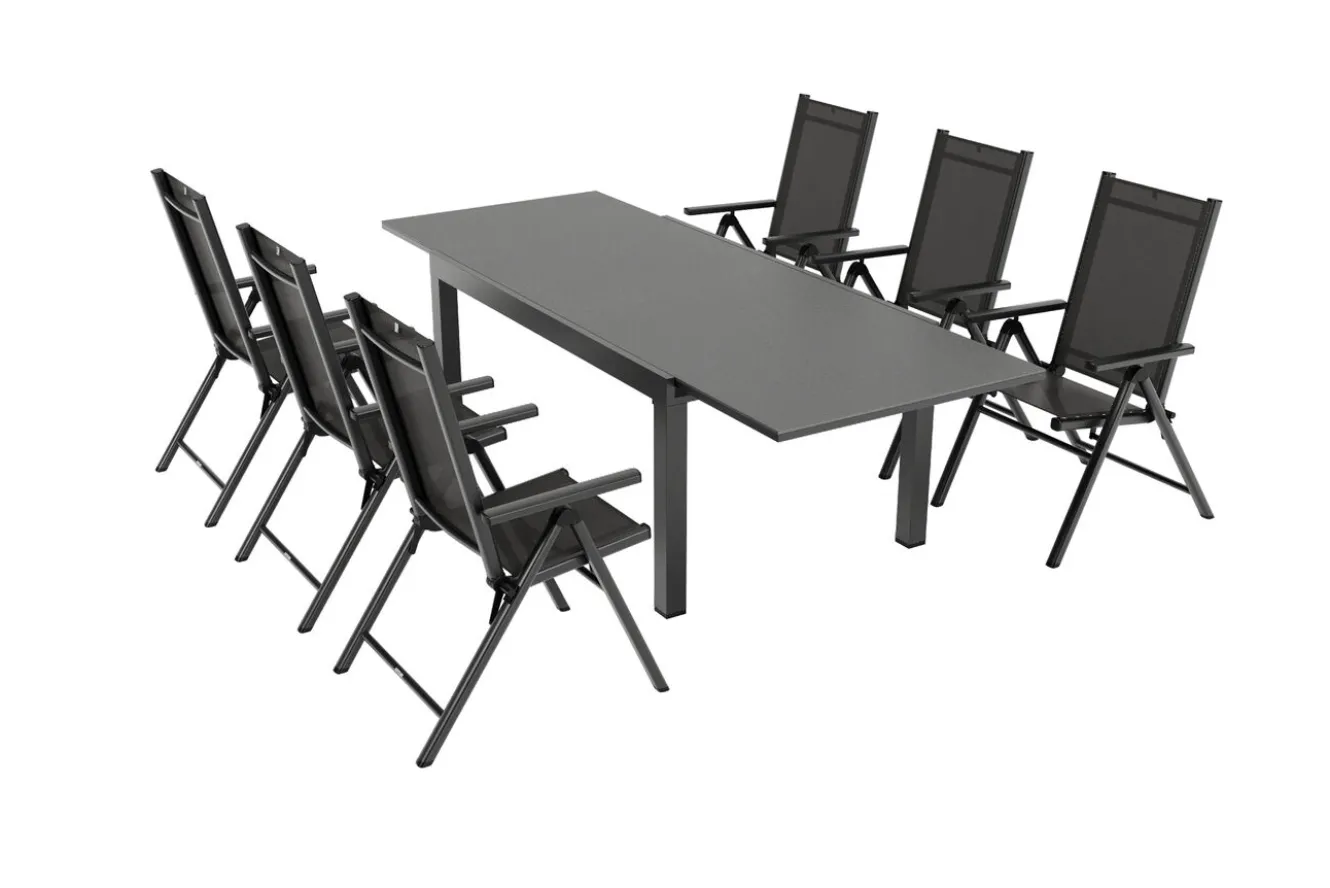 KETTLER BasicPlus Pro Garten-Essgruppe, 6 Personen, ausziehbarer Tisch 160–260 cm, Alu/Textilene, Exklusivmodell
