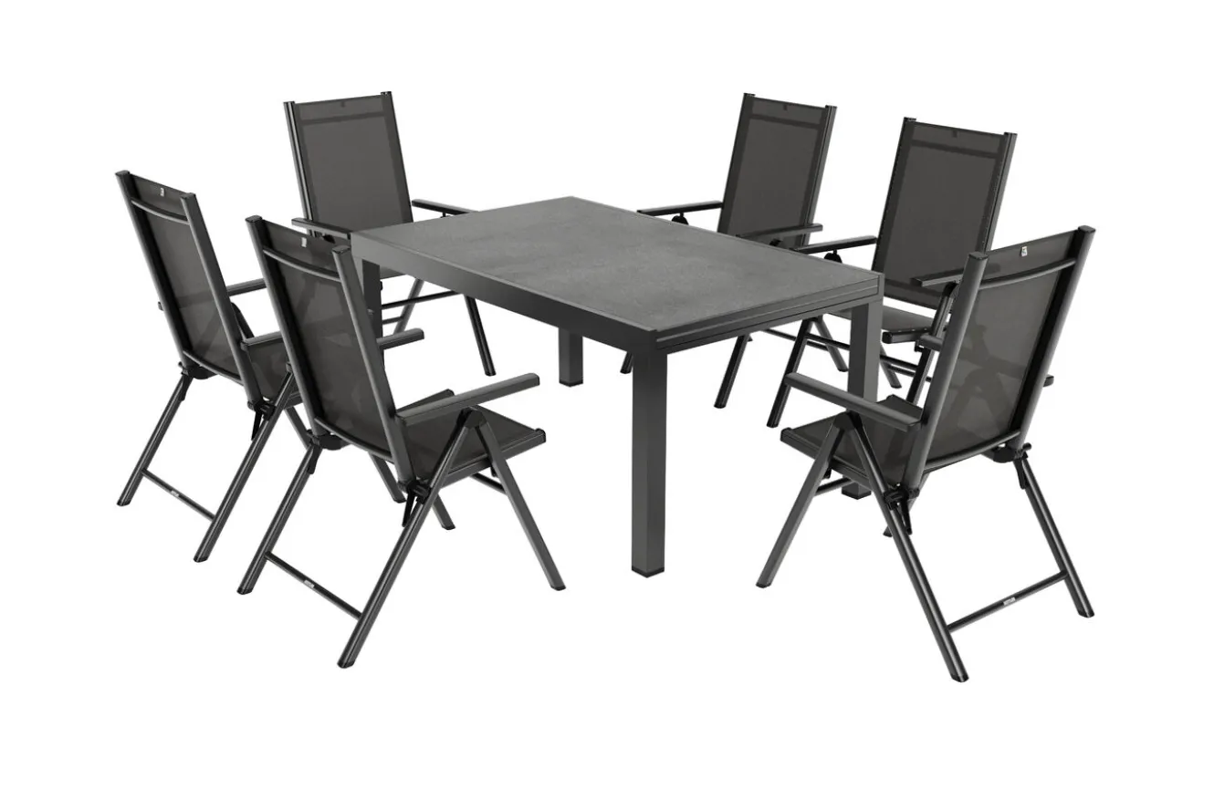 KETTLER BasicPlus Pro Garten-Essgruppe, 6 Personen, ausziehbarer Tisch 160–260 cm, Alu/Textilene, Exklusivmodell
