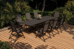 KETTLER BasicPlus Pro Garten-Essgruppe, anthrazit, Alu/Textilene/Spraystone, Tisch ausziehbar 180/280 cm, 8 Klappstühle
