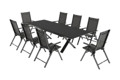 KETTLER BasicPlus Pro Garten-Essgruppe, anthrazit, Alu/Textilene/Spraystone, Tisch ausziehbar 180/280 cm, 8 Klappstühle