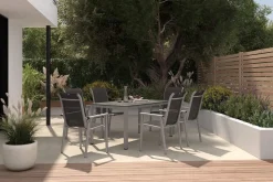 KETTLER BasicPlus Pro Garten-Essgruppe, silber/anthrazit, Alu/Textilene, Tisch 160 x 90 cm, 6 Stapelsessel