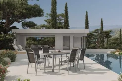 KETTLER BasicPlus Pro Garten-Essgruppe, silber/anthrazit, Alu/Textilene, Tisch 160 x 90 cm, 6 Stapelsessel