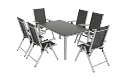 KETTLER BasicPlus Pro Garten-Essgruppe, silber/anthrazit, Alu/Textilene, Tisch 160 x 95 cm, 6 Klappstühle