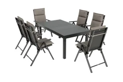 KETTLER BasicPlus Pro Garten-Essgruppe, anthrazit/natur, Alu/Textilene/Glas, Tisch ausziehbar 180/240 cm, 6 Klappstühle inkl. Auflagen