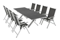 KETTLER BasicPlus Pro Garten-Essgruppe, silber/anthrazit, Alu/Textilene, Spraystone-Tischplatte 180/280 x 100 cm, 8 Klappstühle