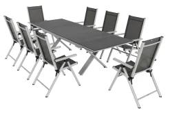 KETTLER BasicPlus Pro Garten-Essgruppe, silber/anthrazit, Alu/Textilene, Spraystone-Tischplatte 180/280 x 100 cm, 8 Klappstühle