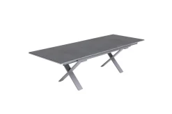 KETTLER BasicPlus Pro Garten-Essgruppe, silber/anthrazit, Alu/Textilene, Spraystone-Tischplatte 180/280 x 100 cm, 8 Klappstühle
