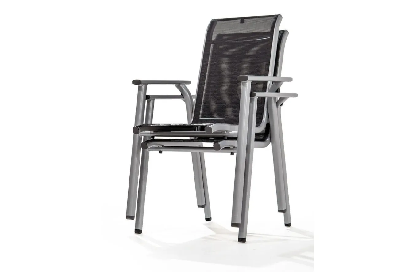 KETTLER BasicPlus Pro Garten-Essgruppe, silber/anthrazit, Alu/Textilene, Tisch 160 x 95 cm, 4 Stapelstühle