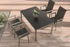 KETTLER BasicPlus Pro Garten-Essgruppe, silber/anthrazit, Alu/Textilene, Tisch 160 x 95 cm, 4 Stapelstühle