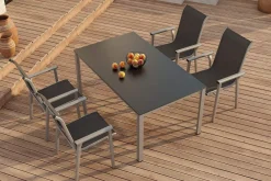 KETTLER BasicPlus Pro Garten-Essgruppe, silber/anthrazit, Alu/Textilene, Tisch 160 x 95 cm, 4 Stapelstühle