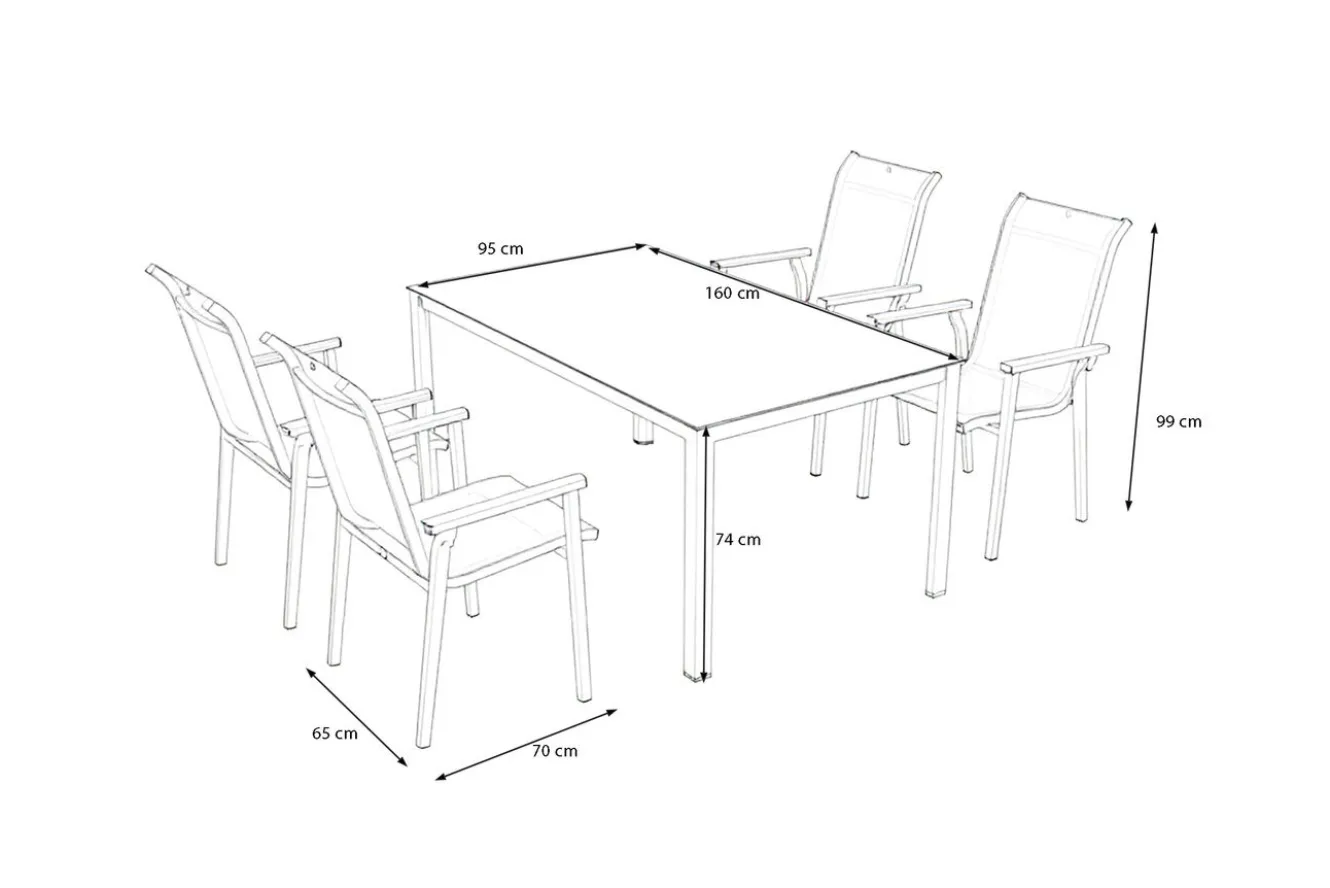 KETTLER BasicPlus Pro Garten-Essgruppe, silber/anthrazit, Alu/Textilene, Tisch 160 x 95 cm, 4 Stapelstühle