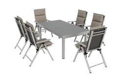 KETTLER BasicPlus Pro Garten-Essgruppe, 6 Personen inkl. Sitzkissen, ausziehbarer Tisch 180–240 cm, Aluminium/Textilene