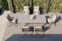 KETTLER BasicPlus Pro Garten-Essgruppe, 6 Personen inkl. Sitzkissen, ausziehbarer Tisch 180–240 cm, Aluminium/Textilene