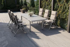 KETTLER BasicPlus Pro Garten-Essgruppe, 6 Personen inkl. Sitzkissen, ausziehbarer Tisch 180–240 cm, Aluminium/Textilene
