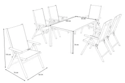 KETTLER BasicPlus Pro Garten-Essgruppe, anthrazit, Alu/Textilene/Spraystone, Tisch 160 x 95 cm, 6 Klappstühle