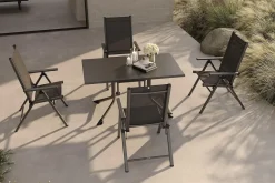 KETTLER BasicPlus Pro Garten-Essgruppe, anthrazit, Alu/Textilene, klappbarer Tisch 140 x 95 cm, 4 Klappstühle