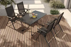KETTLER BasicPlus Pro Garten-Essgruppe, anthrazit, Alu/Textilene, klappbarer Tisch 140 x 95 cm, 4 Klappstühle