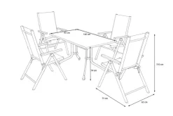 KETTLER BasicPlus Pro Garten-Essgruppe, anthrazit, Alu/Textilene, klappbarer Tisch 140 x 95 cm, 4 Klappstühle