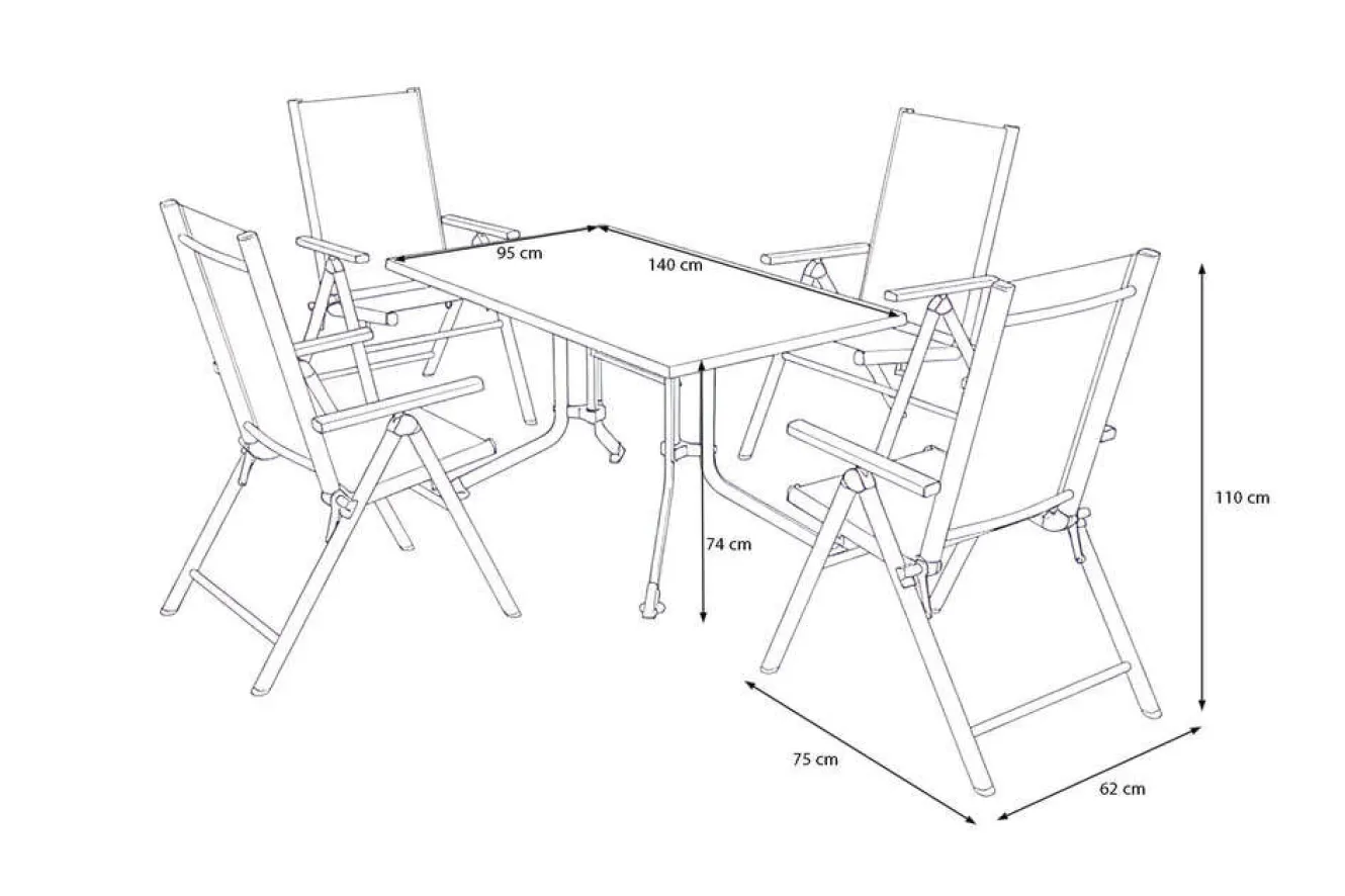 KETTLER BasicPlus Pro Garten-Essgruppe, anthrazit, Alu/Textilene, klappbarer Tisch 140 x 95 cm, 4 Klappstühle