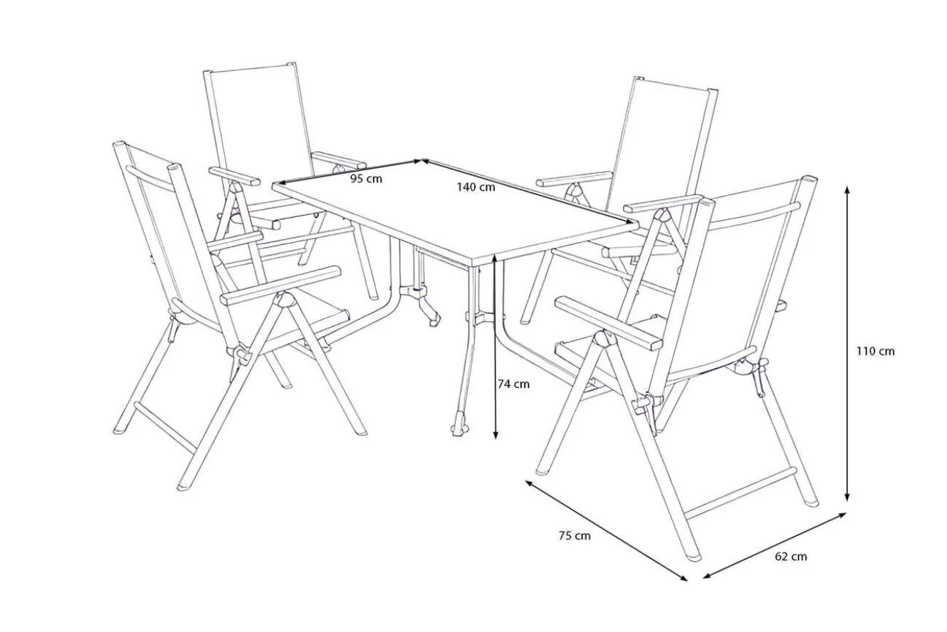 KETTLER BasicPlus Pro Garten-Essgruppe, anthrazit, Alu/Textilene, klappbarer Tisch 140 x 95 cm, 4 Klappstühle