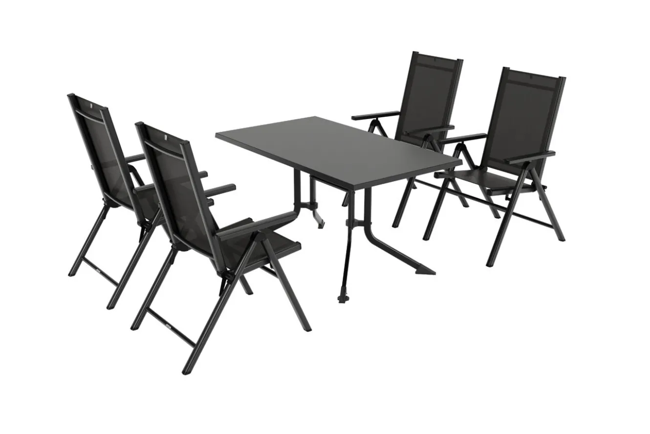 KETTLER BasicPlus Pro Garten-Essgruppe, anthrazit, Alu/Textilene, klappbarer Tisch 140 x 95 cm, 4 Klappstühle
