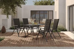 KETTLER BasicPlus Pro Garten-Essgruppe, anthrazit, Alu/Textilene, klappbarer Tisch 140 x 95 cm, 4 Klappstühle