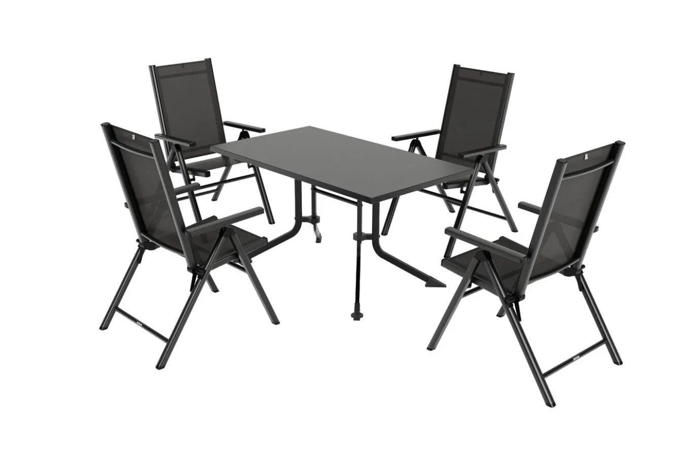 KETTLER BasicPlus Pro Garten-Essgruppe, anthrazit, Alu/Textilene, klappbarer Tisch 140 x 95 cm, 4 Klappstühle