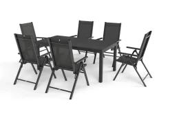 KETTLER BasicPlus Pro Garten-Essgruppe, anthrazit, Alu/Textilene/Spraystone, ausziehbare Tischplatte 180/240 x 100 cm, 6 Klappstühle