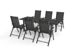 KETTLER BasicPlus Pro Garten-Essgruppe, anthrazit, Alu/Textilene/Spraystone, ausziehbare Tischplatte 180/240 x 100 cm, 6 Klappstühle
