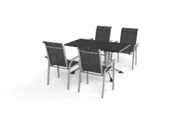 KETTLER BasicPlus Pro Garten-Essgruppe, silber/anthrazit, Alu/Textilene, Klapptisch 140 x 95 cm, 4 Stapelsessel