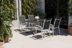 KETTLER BasicPlus Pro Garten-Essgruppe, silber/anthrazit, Alu/Textilene, Klapptisch 140 x 95 cm, 4 Stapelsessel