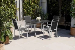 KETTLER BasicPlus Pro Garten-Essgruppe, silber/anthrazit, Alu/Textilene, Klapptisch 140 x 95 cm, 4 Stapelsessel