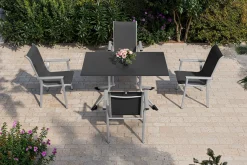 KETTLER BasicPlus Pro Garten-Essgruppe, silber/anthrazit, Alu/Textilene, Klapptisch 140 x 95 cm, 4 Stapelsessel