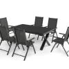 KETTLER BasicPlus Pro Garten-Essgruppe, anthrazit, Alu/Textilene, Tisch ausziehbar 180/280 x 100 cm, 6 Klappstühle