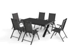 KETTLER BasicPlus Pro Garten-Essgruppe, anthrazit, Alu/Textilene, Tisch ausziehbar 180/280 x 100 cm, 6 Klappstühle