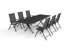 KETTLER BasicPlus Pro Garten-Essgruppe, anthrazit, Alu/Textilene, Tisch ausziehbar 180/280 x 100 cm, 6 Klappstühle