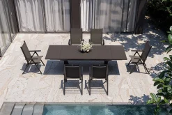 KETTLER BasicPlus Pro Garten-Essgruppe, anthrazit, Alu/Textilene, Tisch ausziehbar 180/280 x 100 cm, 6 Klappstühle