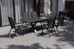 KETTLER BasicPlus Pro Garten-Essgruppe, anthrazit, Alu/Textilene, Tisch ausziehbar 180/280 x 100 cm, 6 Klappstühle