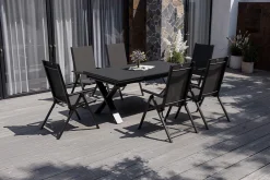 KETTLER BasicPlus Pro Garten-Essgruppe, anthrazit, Alu/Textilene, Tisch ausziehbar 180/280 x 100 cm, 6 Klappstühle