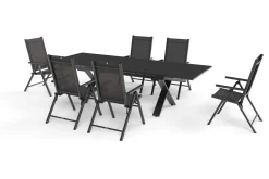 KETTLER BasicPlus Pro Garten-Essgruppe, anthrazit, Alu/Textilene, Tisch ausziehbar 180/280 x 100 cm, 6 Klappstühle